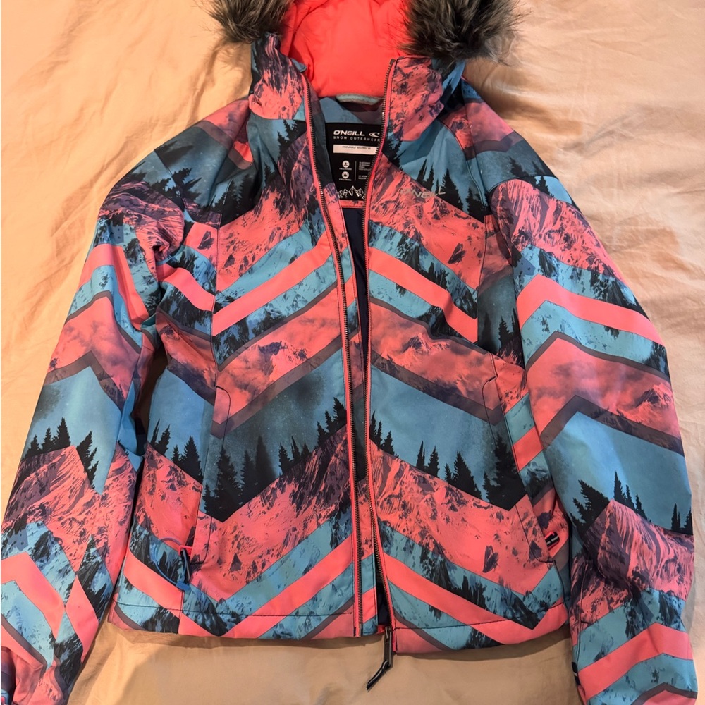O'Neill Coral and Navy Fur Hood Jacket